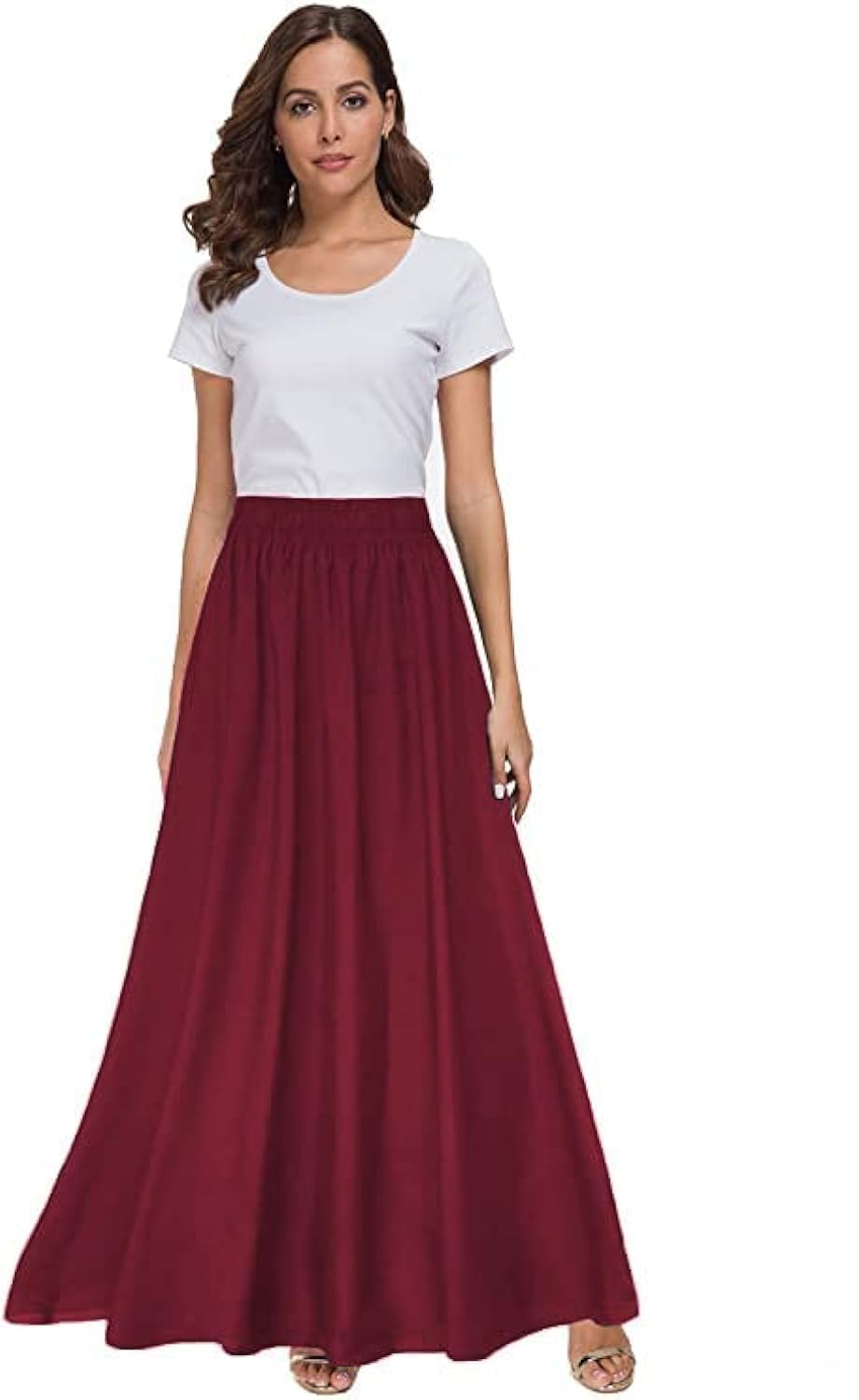 Womens Chiffon Retro Maxi Skirt Vintage Ankle-Length Skirts