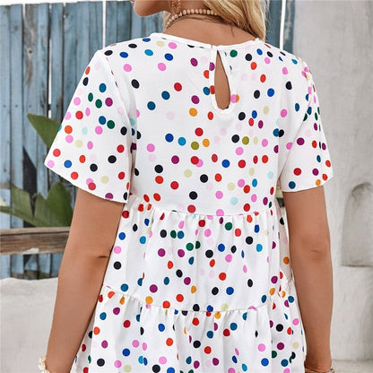 Colorful Polka Dot Print Short Sleeve Shirt