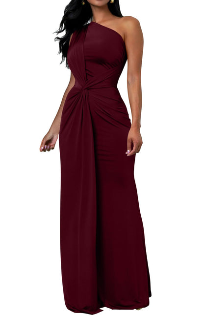 Memoriesea Women's Elegant Sleeveless One Shoulder Bodycon Evening Cocktail Maxi Dress