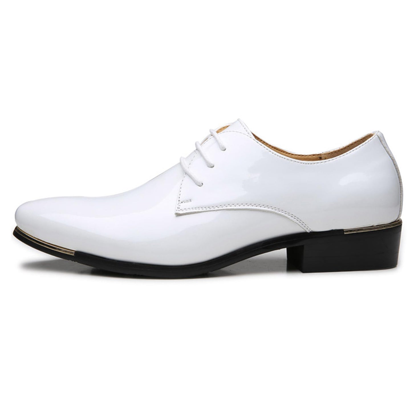 Men's Patent Leather Pointed Toe Derby Dress Shoes Classic Lace-Up Tuxedo Business Formal Oxford Shoes
