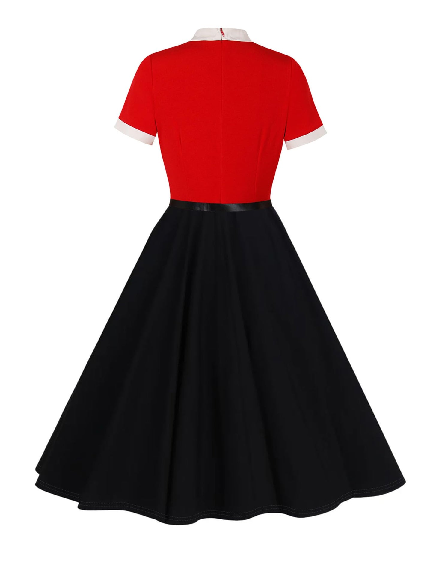 50s Style Dresses for Women Vintage Short Sleeve Tie Neck Swing Dress Midi Prom Dress with Belt