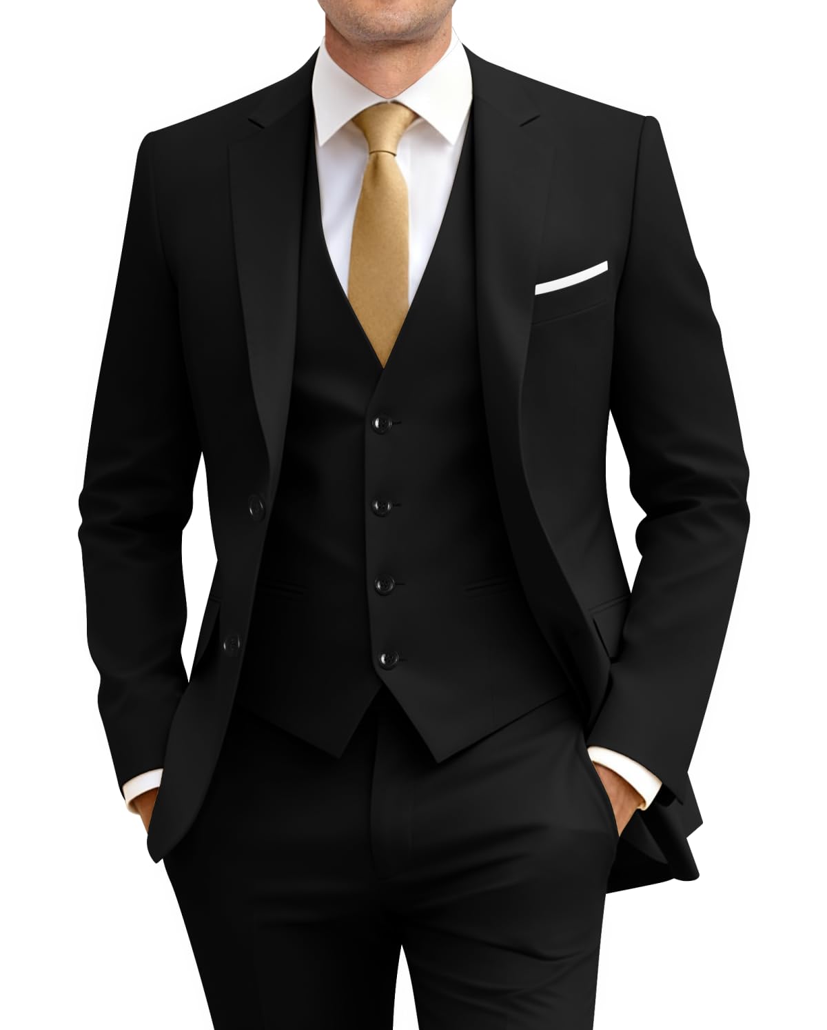 Men's Slim Fit 3 Piece Suit Two Button Business Wedding Dress Tux Suit Set Jacket Vest Pants with Tie