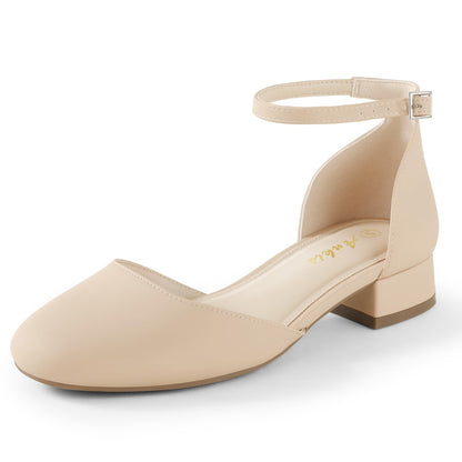 Ankis Closed Toe Heels for Women, Black Nude White Gold Silver 1 Inch Women's Flats Low Block Heel Women Dress Shoes Womens Pumps Work Shoes with Ankle Strap for Spring Fall