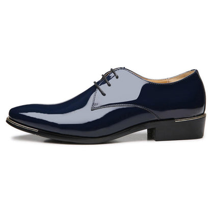 Men's Patent Leather Pointed Toe Derby Dress Shoes Classic Lace-Up Tuxedo Business Formal Oxford Shoes