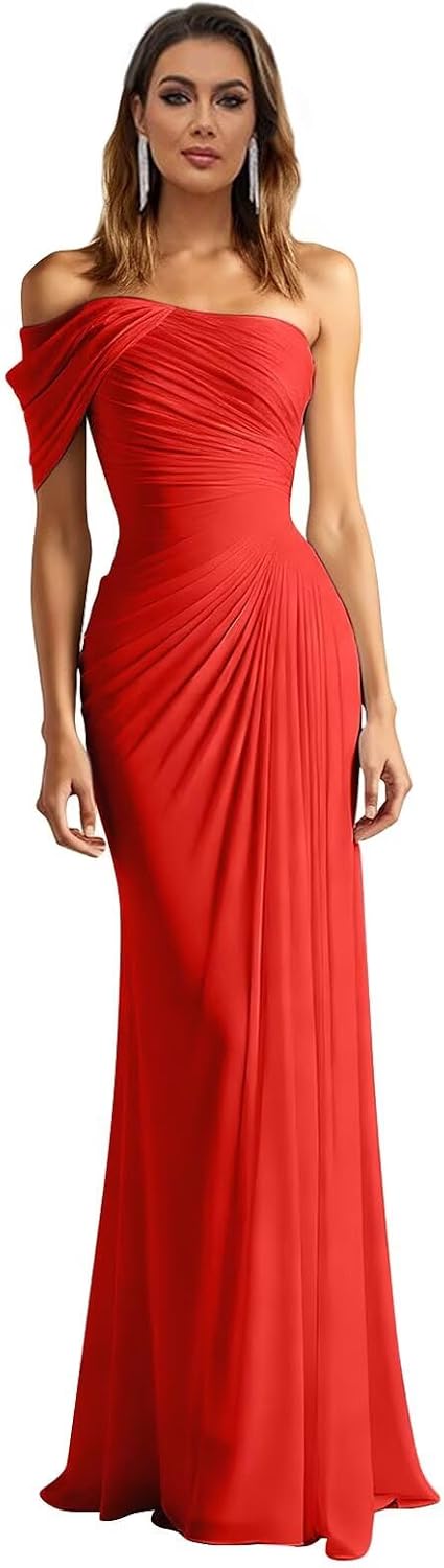 One Shoulder Chiffon Bridesmaid Dresses Pleated Mermaid Long Formal Gowns Wedding Guest Dress