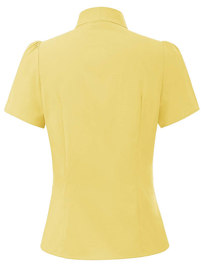 Belle Poque Summer Short Sleeve Office Button Down Blouse Stripe Shirt Tops with Bow Tie BP573