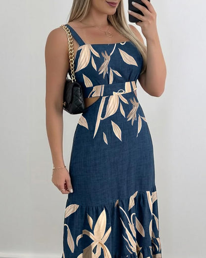 CHICME Summer Dresses for Women 2026 Sleeveless Casual Boho Maxi Dress Square Neck Cut Out Floral A Line Dress