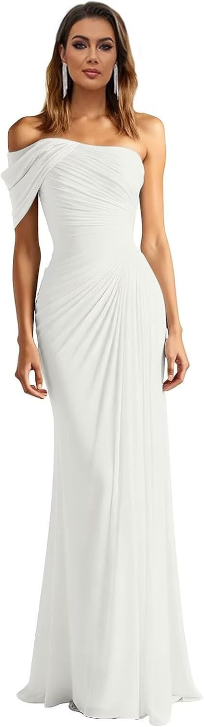 One Shoulder Chiffon Bridesmaid Dresses Pleated Mermaid Long Formal Gowns Wedding Guest Dress