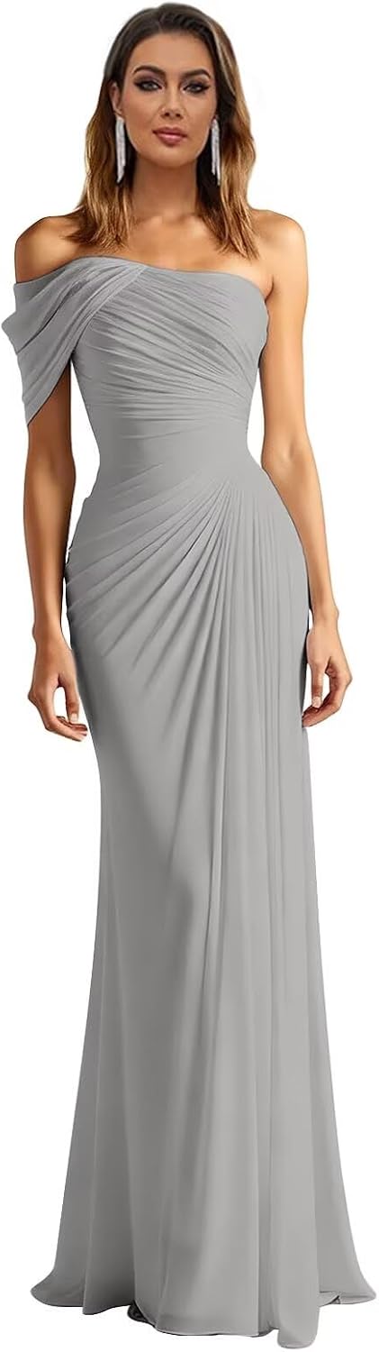 One Shoulder Chiffon Bridesmaid Dresses Pleated Mermaid Long Formal Gowns Wedding Guest Dress