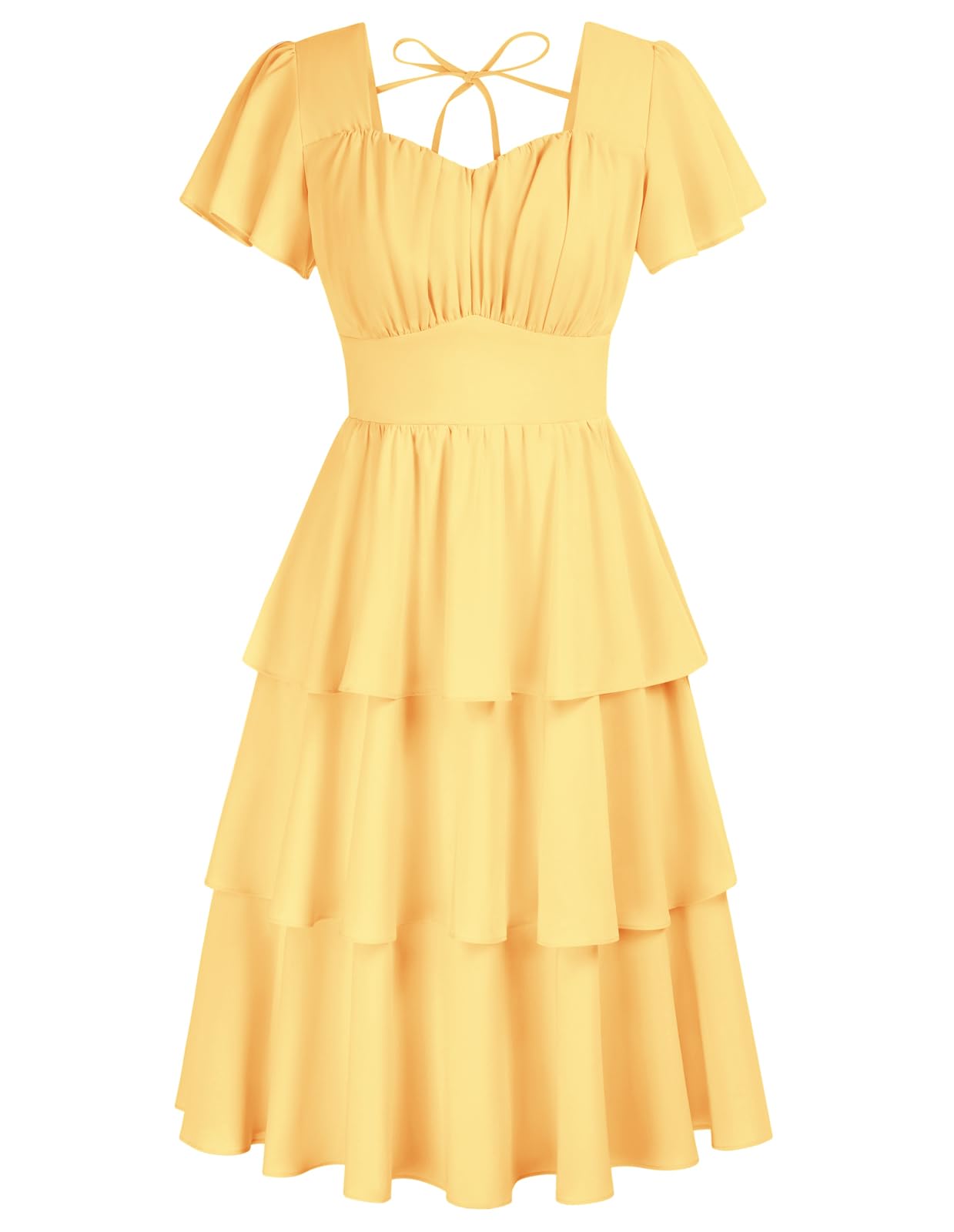 Belle Poque Women's Vintage Square Neck Dress 2026 Summer Short Sleeve Layered Tiered Ruffle A-line Swing Midi Dress