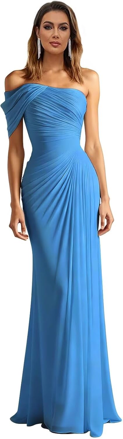One Shoulder Chiffon Bridesmaid Dresses Pleated Mermaid Long Formal Gowns Wedding Guest Dress