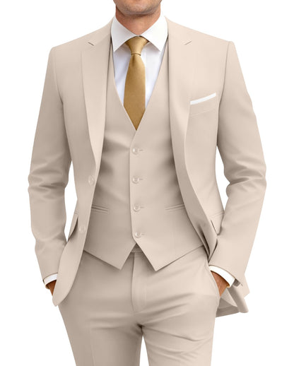 Men's Slim Fit 3 Piece Suit Two Button Business Wedding Dress Tux Suit Set Jacket Vest Pants with Tie