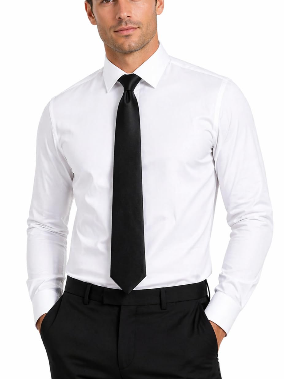 FAHIZO Men's White Tuxedo Shirt with Wing Collar, French Cuffs & Accessories