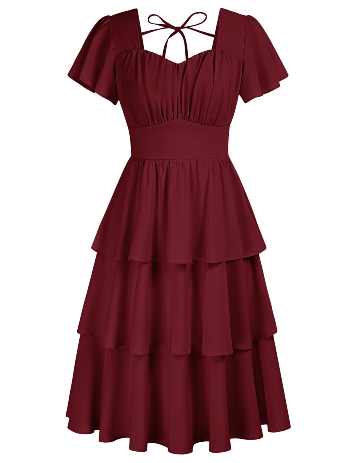 Belle Poque Women's Vintage Square Neck Dress 2026 Summer Short Sleeve Layered Tiered Ruffle A-line Swing Midi Dress