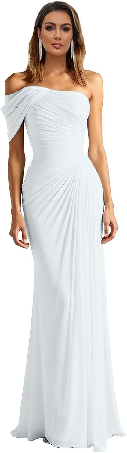 One Shoulder Chiffon Bridesmaid Dresses Pleated Mermaid Long Formal Gowns Wedding Guest Dress