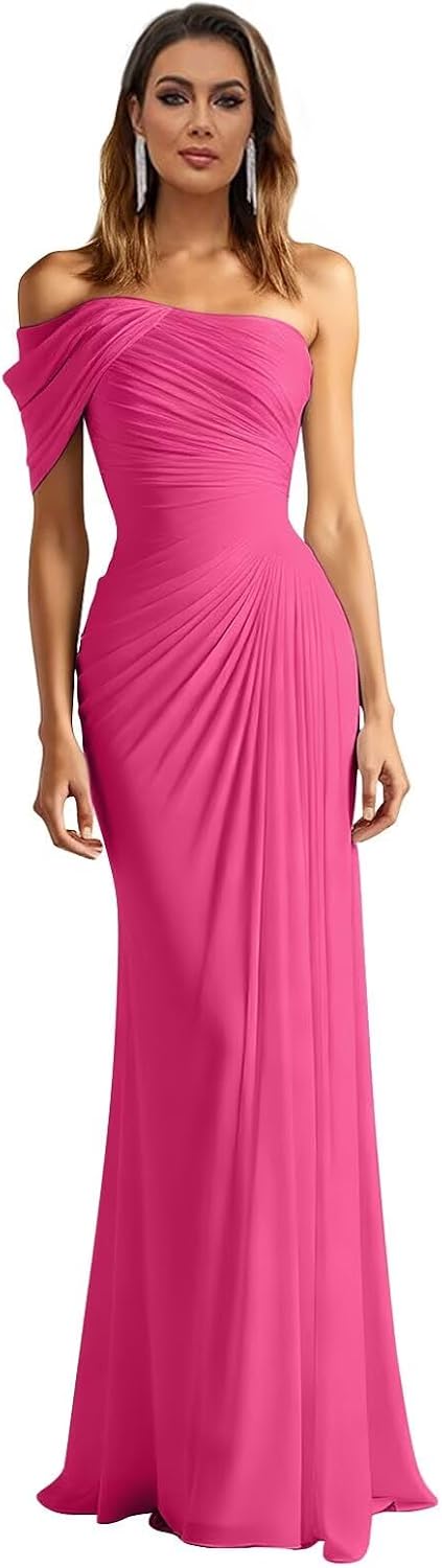 One Shoulder Chiffon Bridesmaid Dresses Pleated Mermaid Long Formal Gowns Wedding Guest Dress