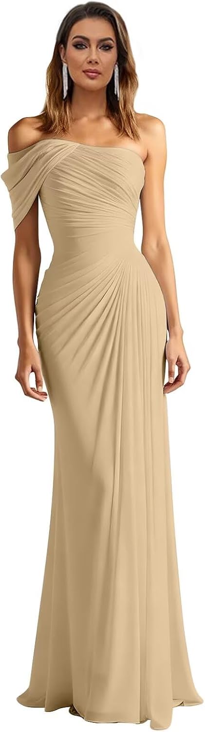 One Shoulder Chiffon Bridesmaid Dresses Pleated Mermaid Long Formal Gowns Wedding Guest Dress