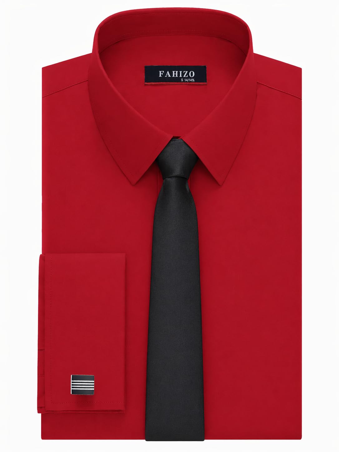 FAHIZO Men's White Tuxedo Shirt with Wing Collar, French Cuffs & Accessories