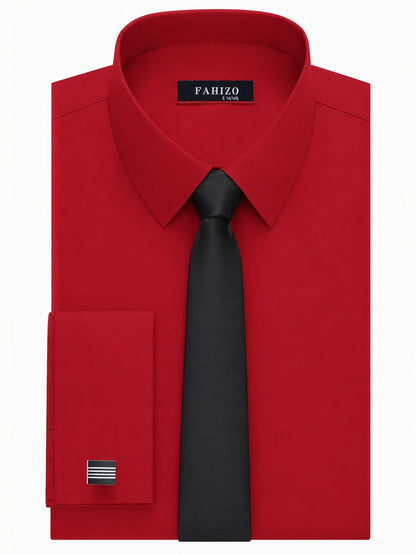 FAHIZO Men's White Tuxedo Shirt with Wing Collar, French Cuffs & Accessories