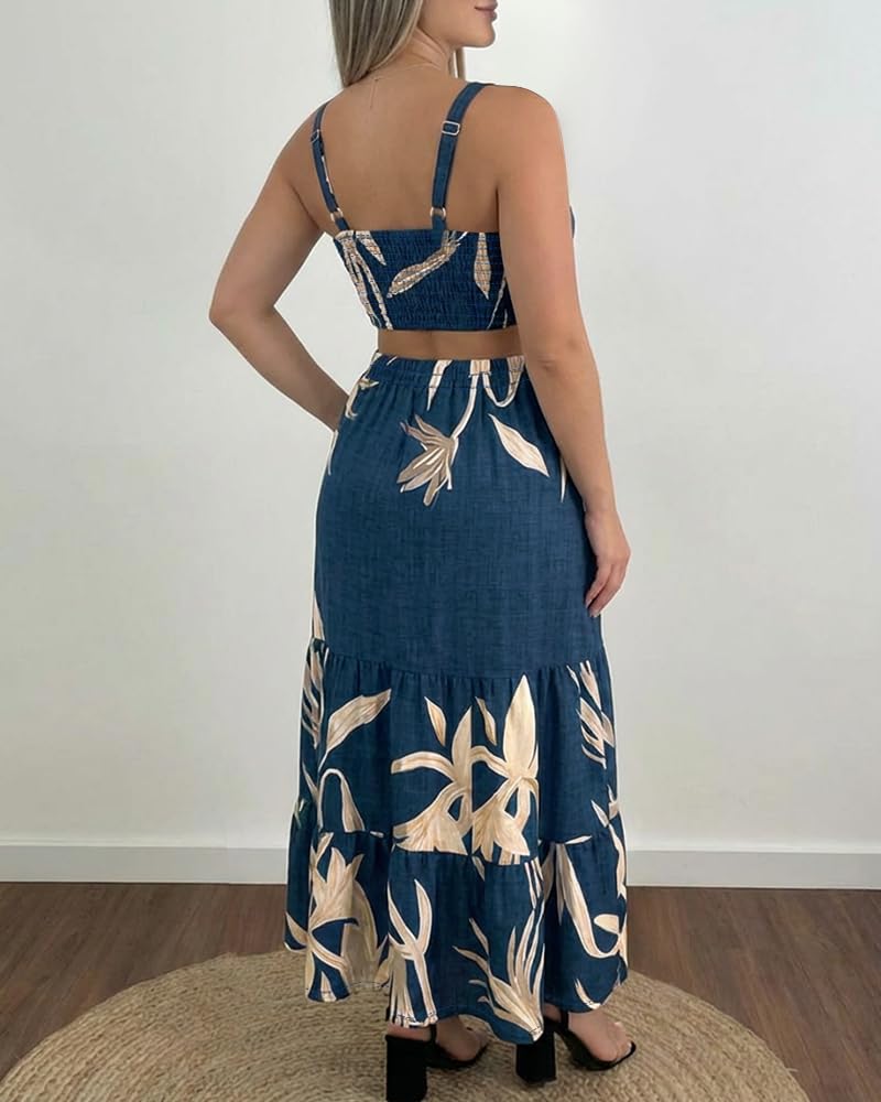 CHICME Summer Dresses for Women 2026 Sleeveless Casual Boho Maxi Dress Square Neck Cut Out Floral A Line Dress