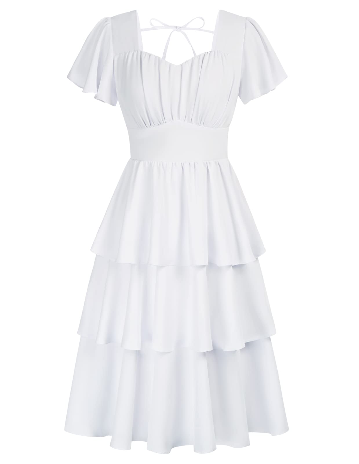 Belle Poque Women's Vintage Square Neck Dress 2026 Summer Short Sleeve Layered Tiered Ruffle A-line Swing Midi Dress