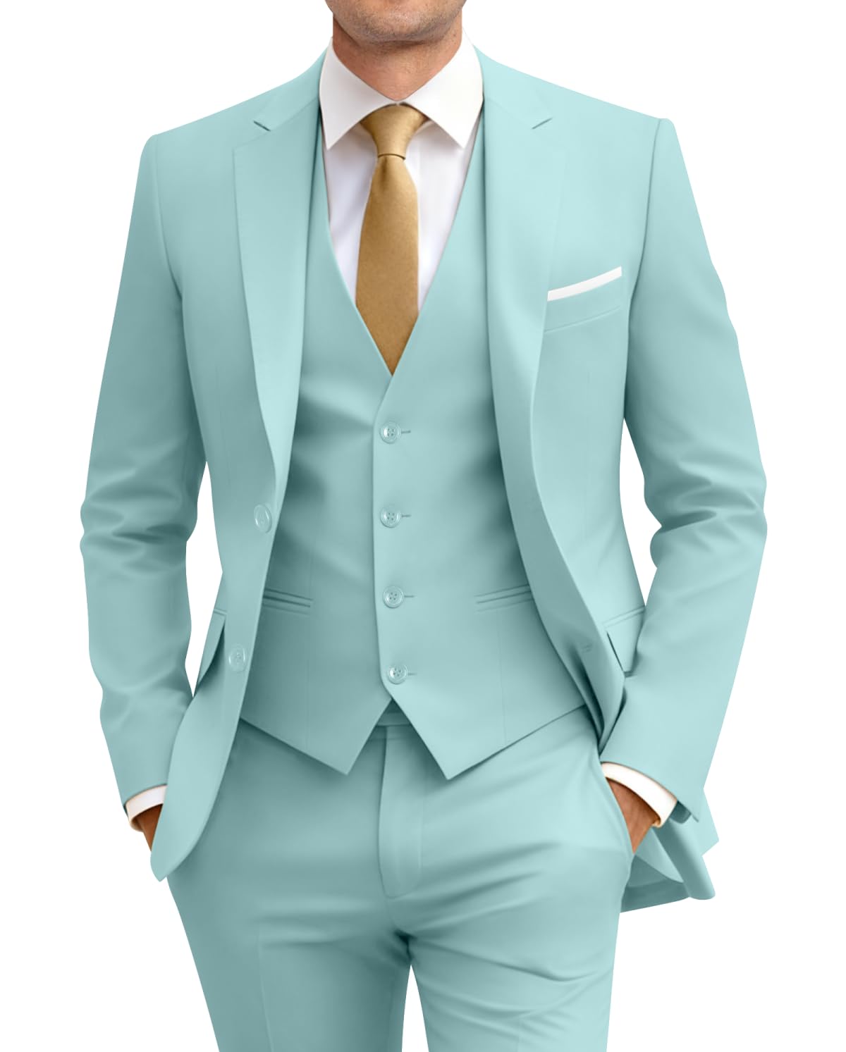 Men's Slim Fit 3 Piece Suit Two Button Business Wedding Dress Tux Suit Set Jacket Vest Pants with Tie