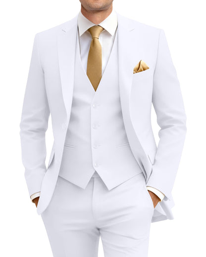 Men's Slim Fit 3 Piece Suit Two Button Business Wedding Dress Tux Suit Set Jacket Vest Pants with Tie