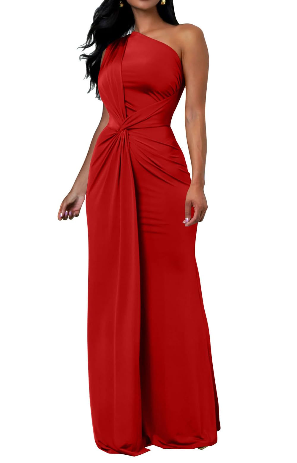 Memoriesea Women's Elegant Sleeveless One Shoulder Bodycon Evening Cocktail Maxi Dress