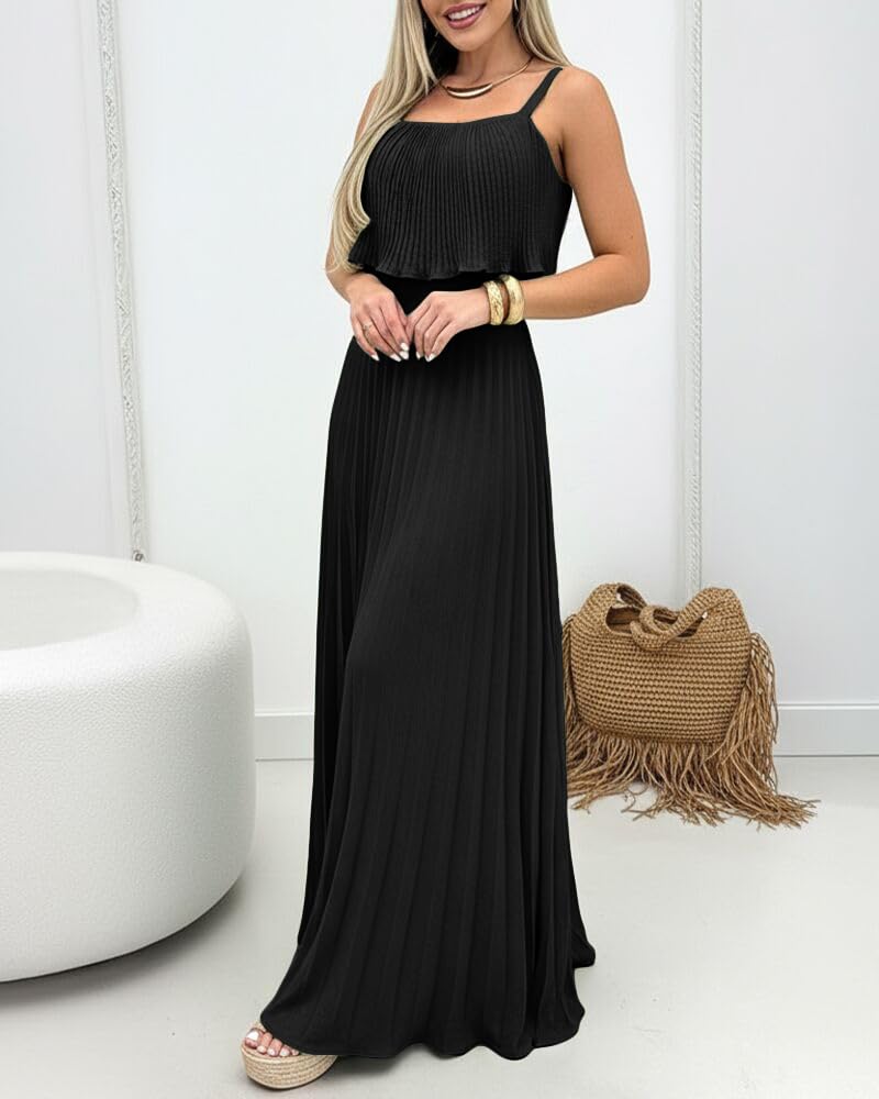 Women's Summer Maxi Dress 2026 Spaghetti Strap Sleeveless Sundress Casual Beach Vacation
