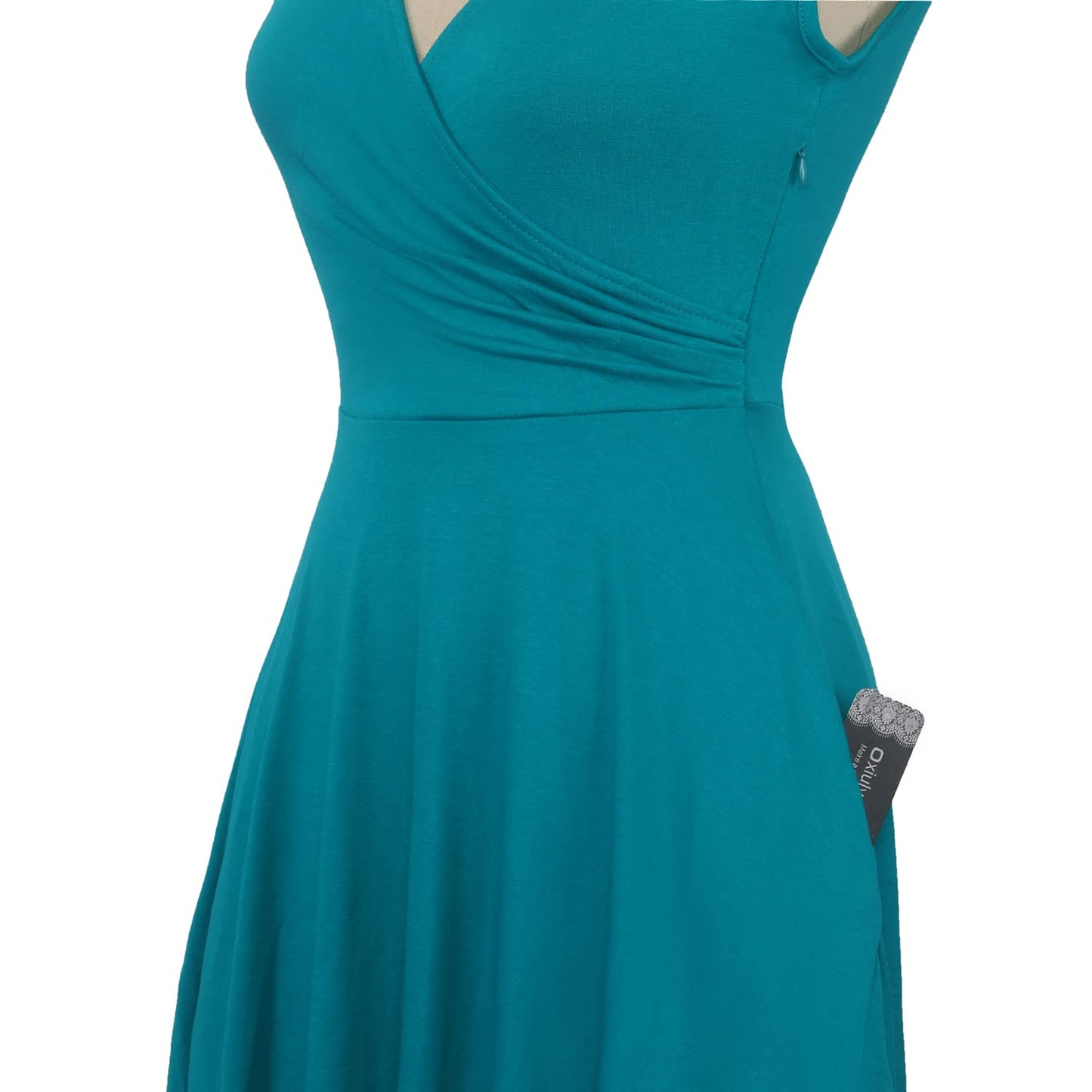 oxiuly Women's Vintage Dot V-Neck Cap Sleeve Casual Pockets Swing Tea Dress OX296