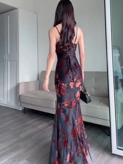 Flocked Strappy Maxi Dress See size chart under “more details”
