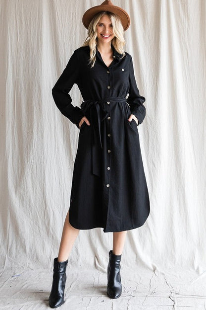 Button Down Shirt Long Dress PLUS