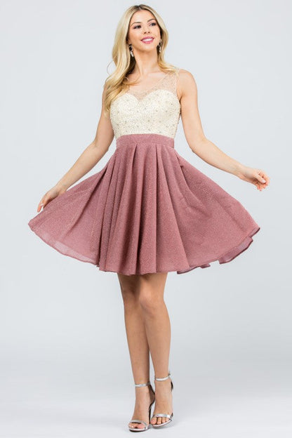 Sparkling knit jacquard a-line short dress