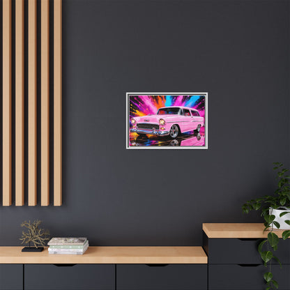 Pink Classic Station Wagon Canvas Print — Retro Car Wall Art, Framed Matte Multi‑Color Splash