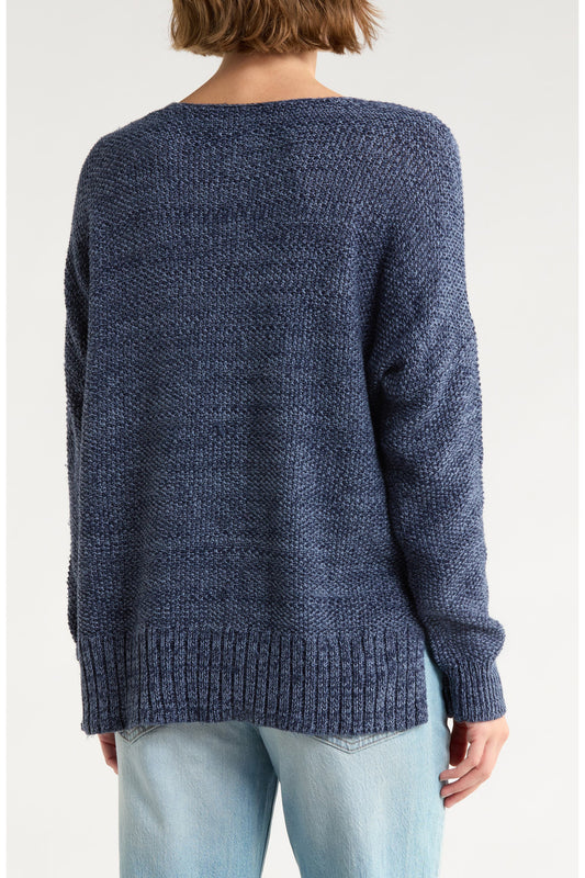 [7WP5056-410] WOMENS LUCKY BRAND SPRING WEIGHT V NECK PULLOVER - AMERICAN NAVY