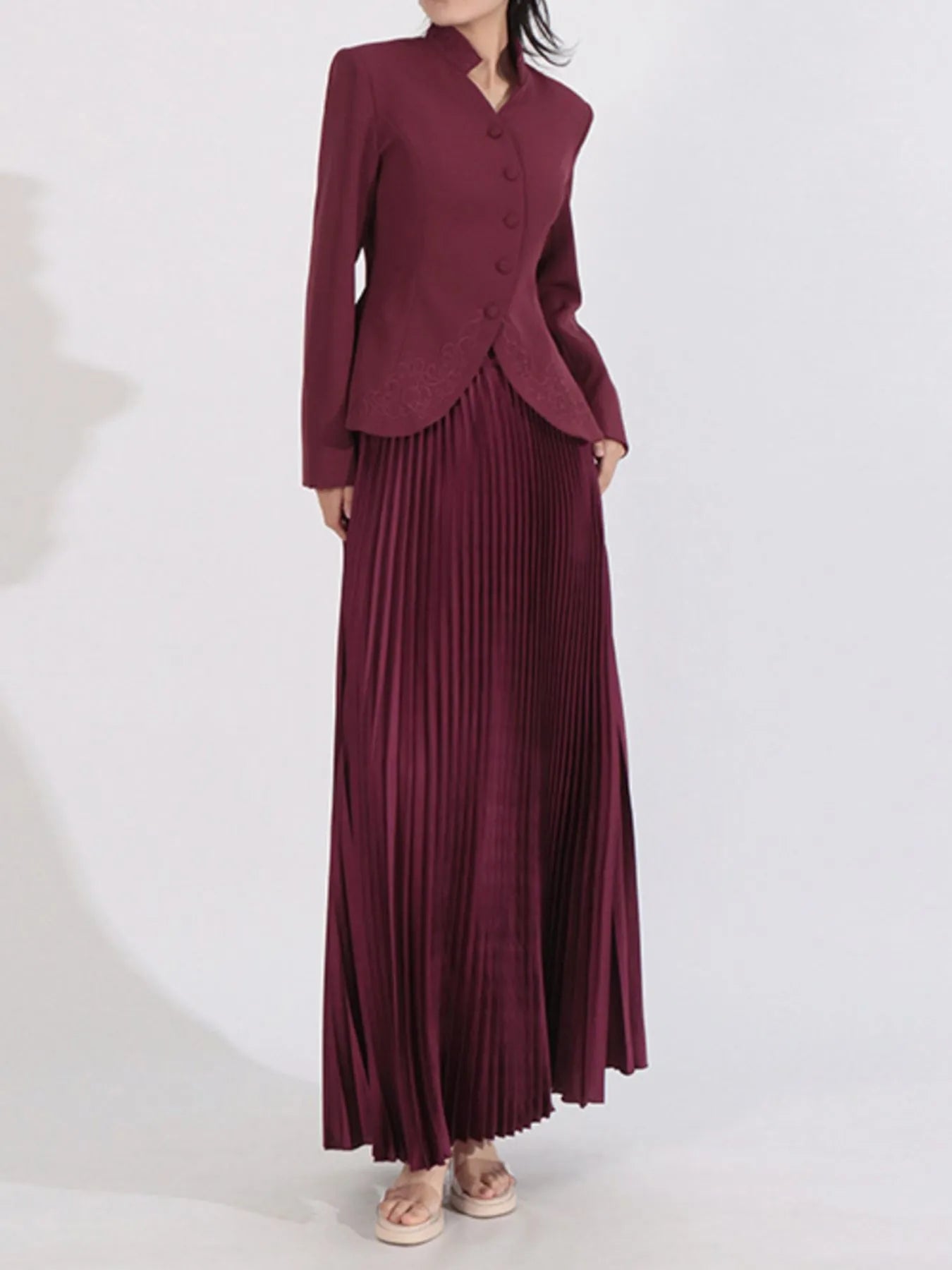 Button Up Long Sleeve Top and Pleated Skirt Set See size chart under “more details”