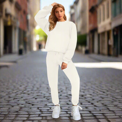 👚 Women's Solid Color Round Neck Pullover Sweatshirt & Pants Set