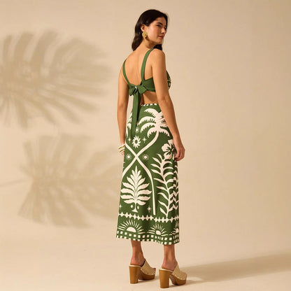 Women's Floral Printed Camisole & High-Waisted Midi Skirt Set