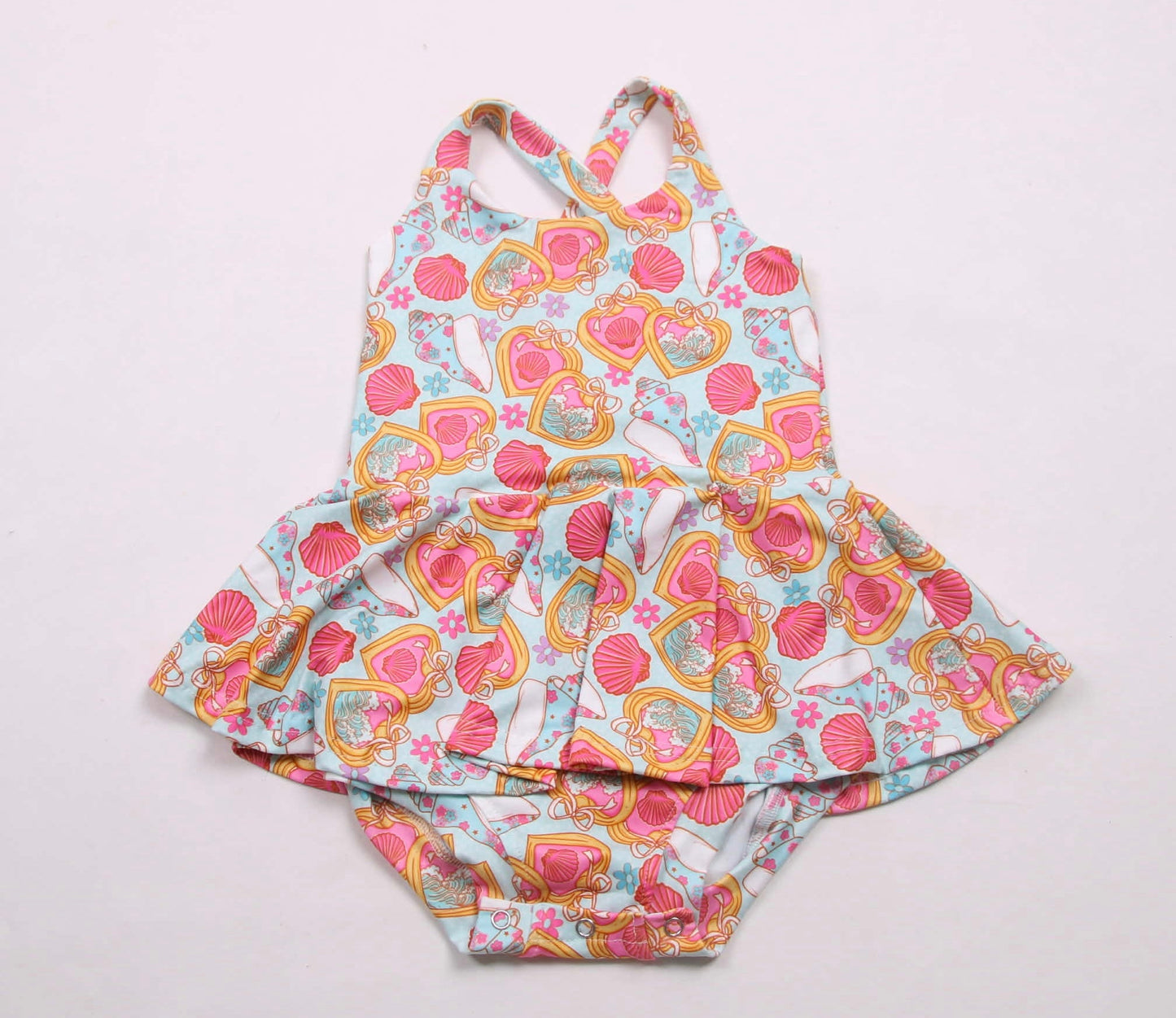 Floral seashell skirted romper