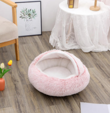 2-in-1 Round Plush Pet Bed for Dogs & Cats — Warm Winter House