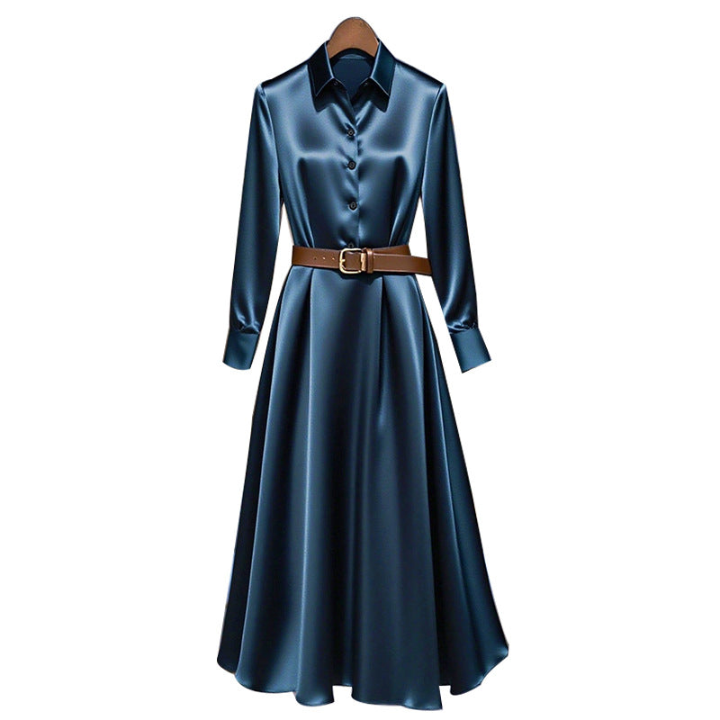 Temperament Long-sleeved Dress Autumn Solid Color A-line Skirt