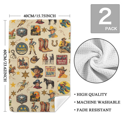 Baha Ranch Vintage Cowboy Collage Set of 2 Dish Towels Made in America