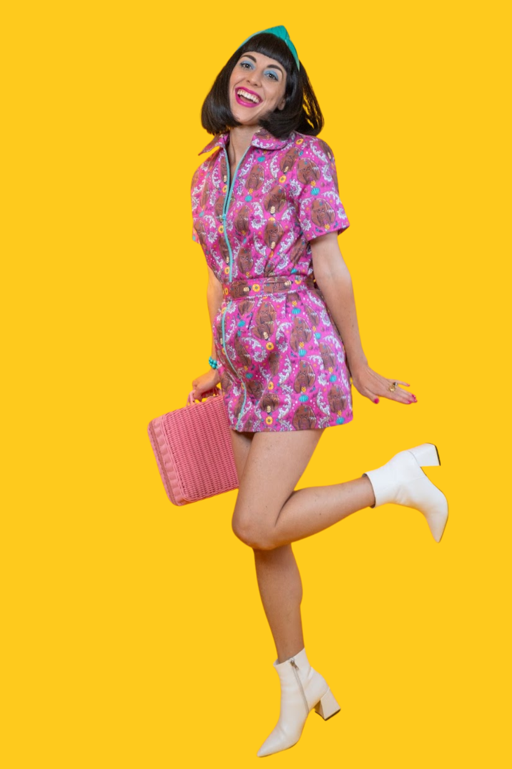 Cheeky Monkeys Zip-front Mini in Magenta