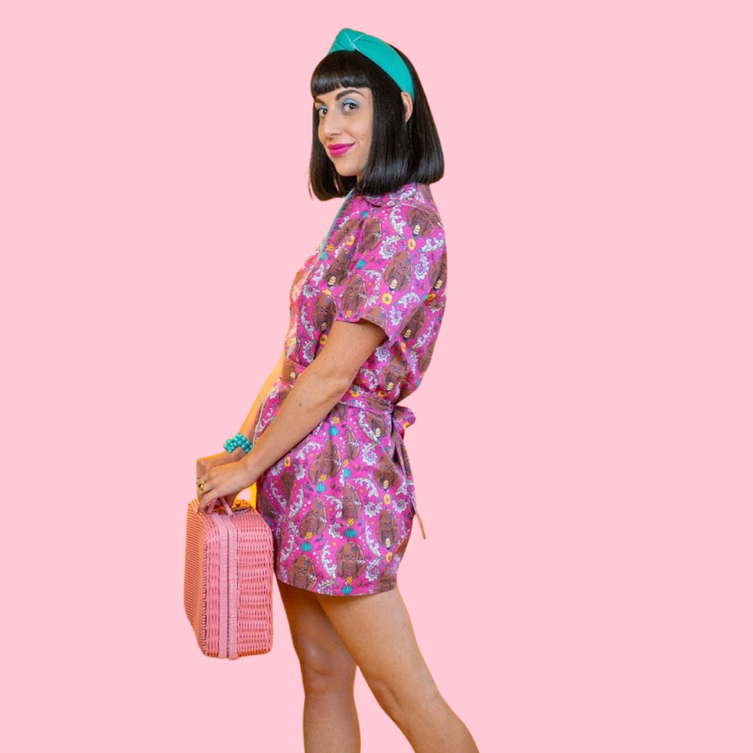 Cheeky Monkeys Zip-front Mini in Magenta