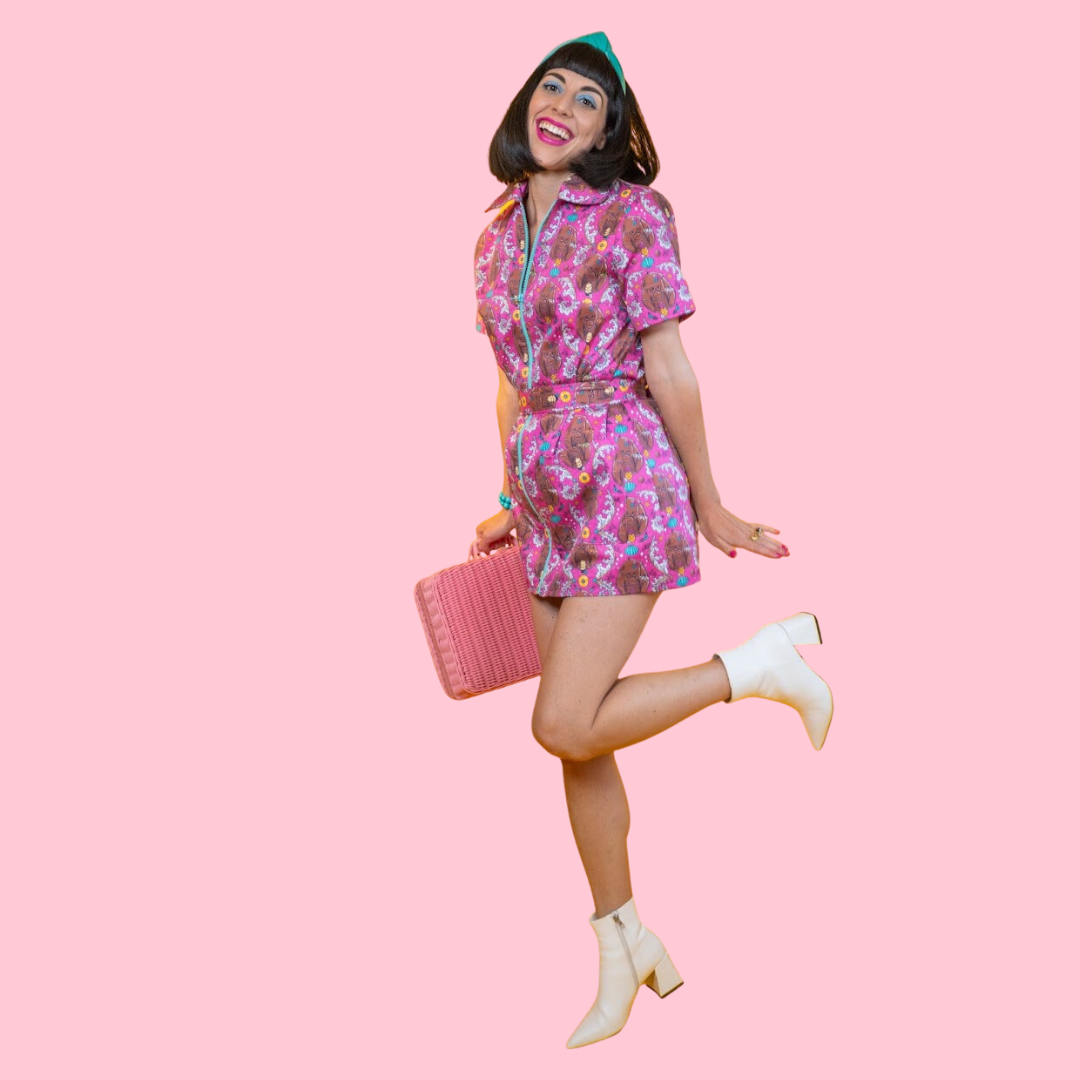 Cheeky Monkeys Zip-front Mini in Magenta