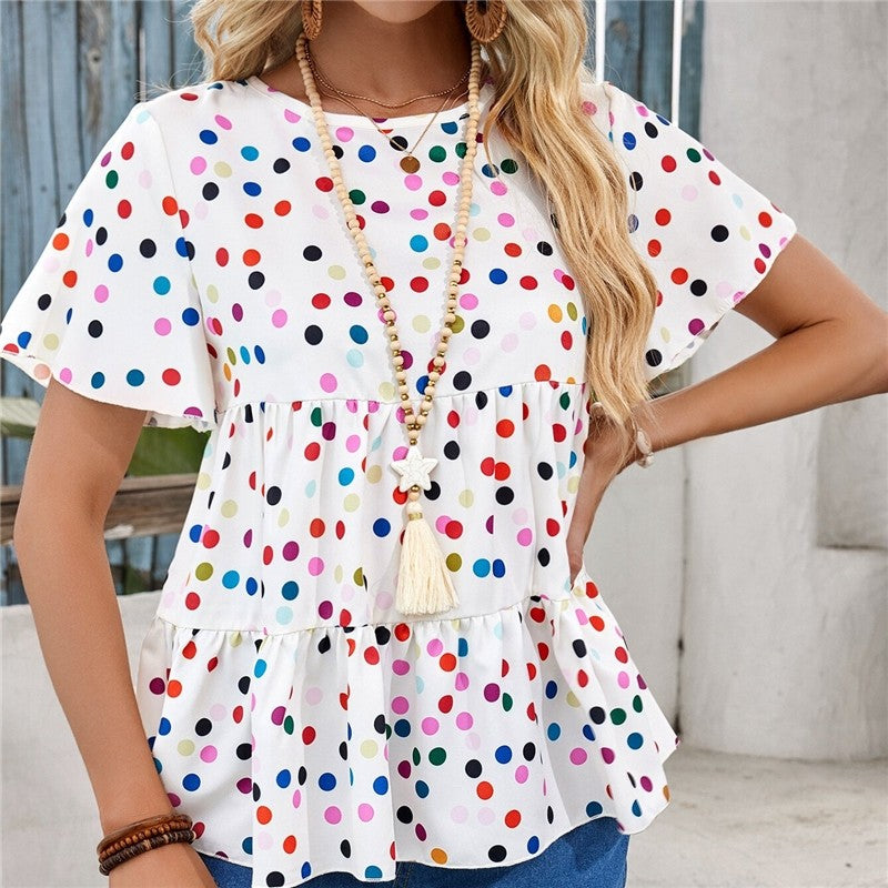 Colorful Polka Dot Print Short Sleeve Shirt