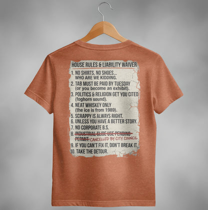 Scrappy Malone's Unofficial House Rules Tee - 100-Proof Bar Humor