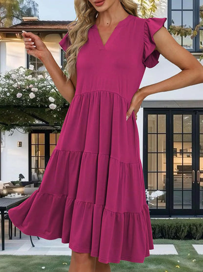 Ruffle Sleeve Tiered Midi Dress