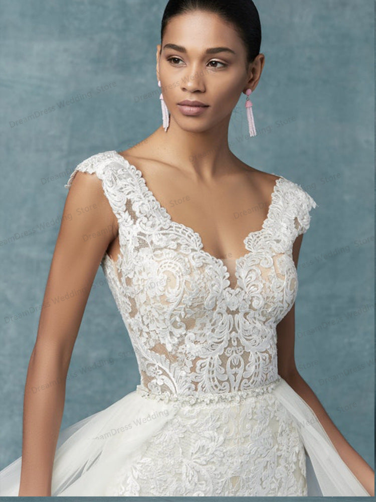 Embroidery Lace Pantsuit One-piece Personality Niche Wedding Dress Two-piece Suit By Silk