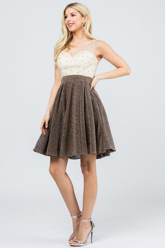 Sparkling knit jacquard a-line short dress